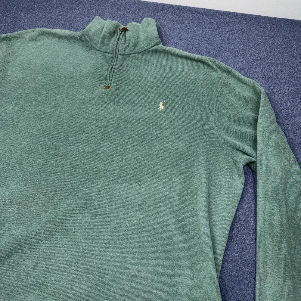 Vtg Polo Ralph Lauren Mens Sweater XL Green Quarter Zip Pony Preppy Estate Rib